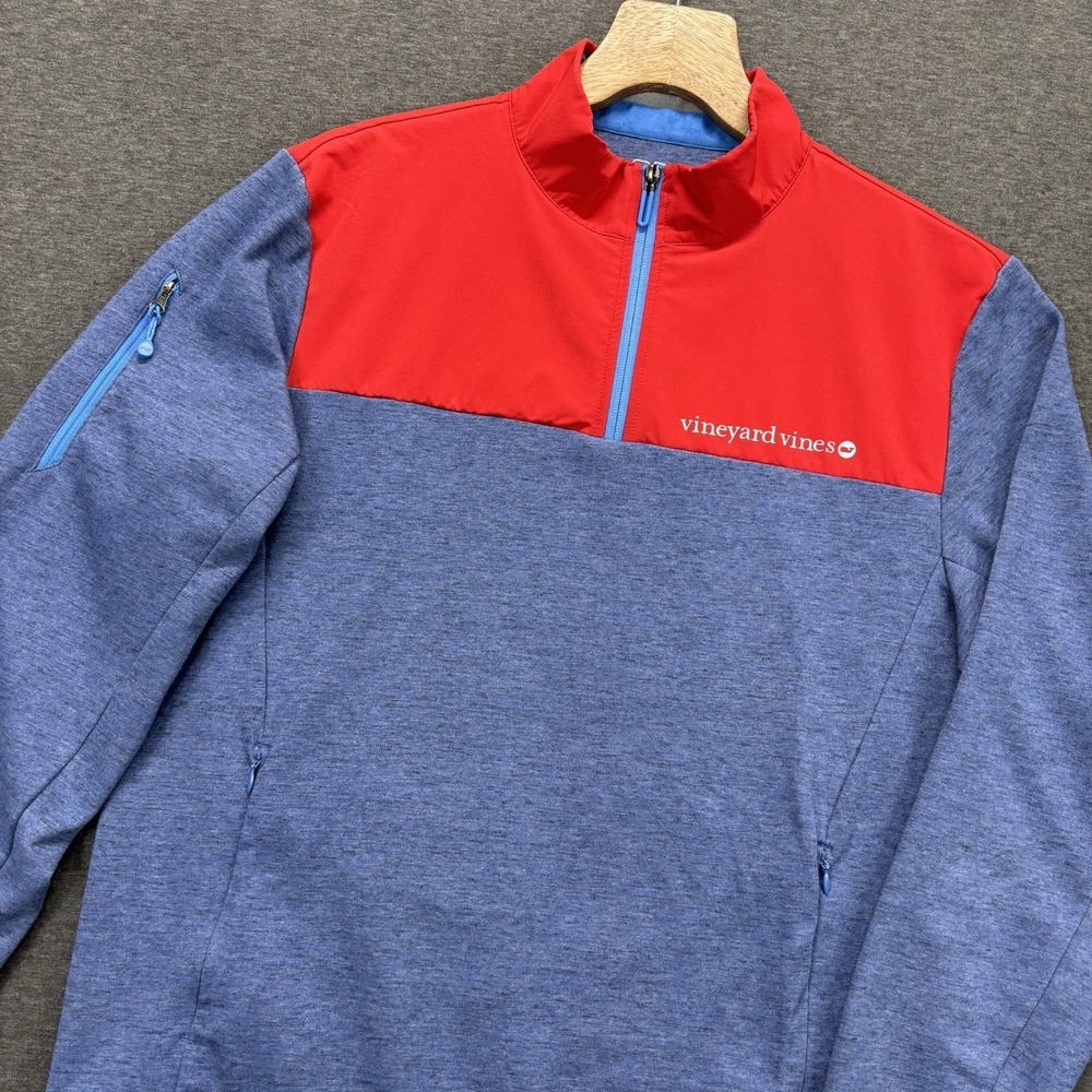 Vineyard Vines 1/4 Zip Pullover Mens M Red‎ Blue Performance Sweater Colorblock
